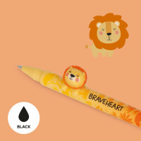 LEGAMI - Gelschreiber mit dekorativem Tier - Lovely Friends, Lion -Thema, nicht rollend, schwarze Tinte, entfernbares und wieder kombinierbares Tier, 0,5 mm Spitze