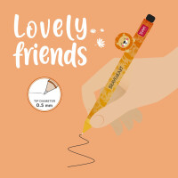LEGAMI - Gelschreiber mit dekorativem Tier - Lovely Friends, Lion -Thema, nicht rollend, schwarze Tinte, entfernbares und wieder kombinierbares Tier, 0,5 mm Spitze