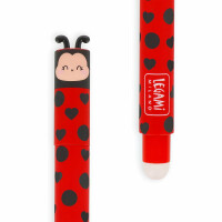 Legami - Radierbarer Gelschreiber, Kugel am Ende zum Entfernen von roter Tinte, wärmeempfindlich, Durchmesser der Spitze 0,7 mm - Thema Ladybug