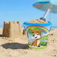 NEUSTANLO | Hund Eimer 17cm | Sandeimer mit Henkel | Stabiler Spieleimer für Strand Sandkasten & Garten | buntes Design