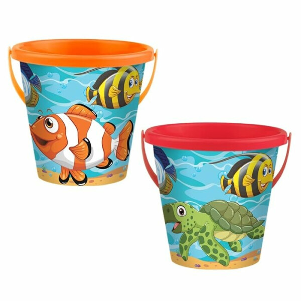 NEUSTANLO | Fisch Eimer 19cm | Unicorn Sandeimer mit Henkel | Stabiler Spieleimer für Strand Sandkasten & Garten | buntes Design | 1 Stück