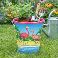 NEUSTANLO | Flamingo Eimer 17cm | Sandeimer mit Henkel | Stabiler Spieleimer für Strand Sandkasten & Garten | buntes Design