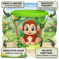 NEUSTANLO | AFFE Eimer 17cm | Sandeimer mit Henkel | Stabiler Spieleimer für Strand Sandkasten & Garten | buntes Design