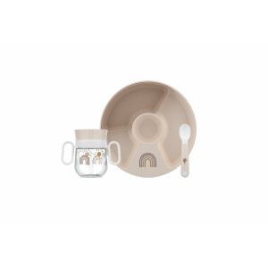 Mepal - Babygeschirr Set Mio - Inklusive auslaufsicherem Trinklernbecher, Kinderteller mit Unterteilung & Lernlöffel - Spülmaschinengeeignet & BPA frei - 3-teilig Set - Sunshine & Rainbow
