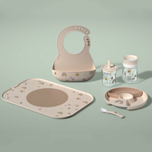 Mepal - Babygeschirr Set Mio - Inklusive auslaufsicherem Trinklernbecher, Kinderteller mit Unterteilung & Lernlöffel - Spülmaschinengeeignet & BPA frei - 3-teilig Set - Sunshine & Rainbow