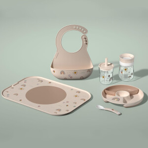 Mepal - Babygeschirr Set Mio Little Dutch - Inklusive auslaufsicherem Trinklernbecher, Kinderteller mit Unterteilung & Lernlöffel - Spülmaschinengeeignet & BPA frei - 3-teilig Set - Little Farm