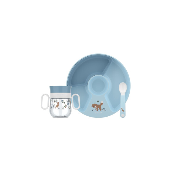 Mepal - Babygeschirr Set Mio Little Dutch - Inklusive auslaufsicherem Trinklernbecher, Kinderteller mit Unterteilung & Lernlöffel - Spülmaschinengeeignet & BPA frei - 3-teilig Set - Forest Friends