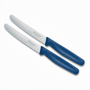 Victorinox Küchenmesser-Set 2 Stück Blau | 11 cm Klingenlänge | extra scharfer Wellenschliff | Tafelmesser & Küchenmesser | ergonomischer Griff | ideal für Brot Tomaten Obst Gemüse