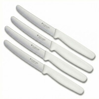 Victorinox Küchenmesser-Set 4 Stück Weiß | 11 cm Klingenlänge | extra scharfer Wellenschliff | Tafelmesser & Küchenmesser | ergonomischer Griff | ideal für Brot Tomaten Obst Gemüse