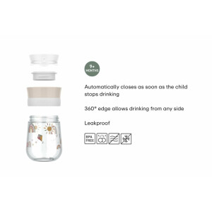 Mepal - Trinklernbecher 360° Mio Little Dutch - Auslaufsicher - 360 Rand ermöglicht das Trinken von jeder Seite - Intelligenter Deckel schließt sich, wenn das Trinken aufhört - 300 ml - Forest Friends