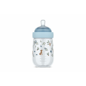 Mepal - Babyflasche Mio Little Dutch - Transparente Kappe zur Aufbewahrung - Anti-Kolik Babyflaschen - Spiralförmiges Design verhindert Verstopfungen - Medizinisches Silikon - 240 ml - Forest Friends