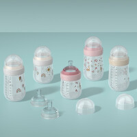 Mepal - Babyflasche Mio Little Dutch - Transparente Kappe zur Aufbewahrung - Anti-Kolik Babyflaschen - Spiralförmiges Design verhindert Verstopfungen - Medizinisches Silikon - 240 ml - Forest Friends