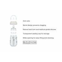 Mepal - Babyflasche Mio Little Dutch - Transparente Kappe zur Aufbewahrung - Anti-Kolik Babyflaschen - Spiralförmiges Design verhindert Verstopfungen - Medizinisches Silikon - 165 ml - Fairy Garden