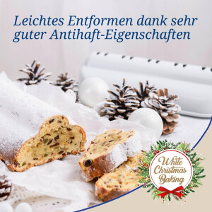 Dr. Oetker Christstollen Backform Stollenbackform White Christmas Baking Stollenform mit Antihaftbeschichtung und winterlichem Design ca. 31 x 15 x 7 cm & 1550 ml