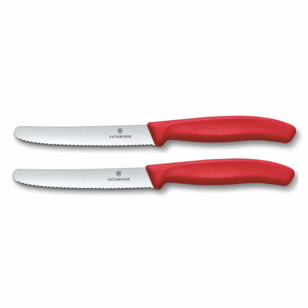 Victorinox Tafelmesser Swiss Classic | 2 Stück | Rot | Swiss Made | scharfe Edelstahlklinge | ideales Frühstücksmesser & Allzweckmesser