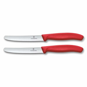 Victorinox Tafelmesser Swiss Classic | 2 Stück | Rot | Swiss Made | scharfe Edelstahlklinge | ideales Frühstücksmesser & Allzweckmesser