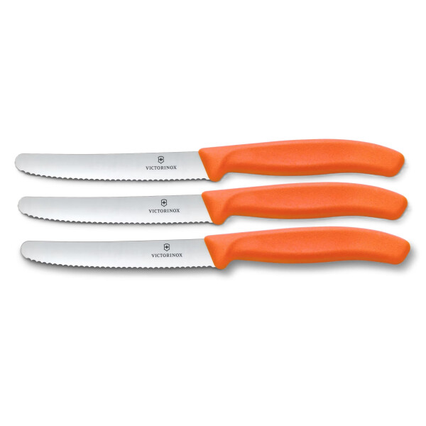 Victorinox Tafelmesser Swiss Classic | 3 Stück | Orange | Swiss Made | scharfe Edelstahlklinge | ideales Frühstücksmesser & Allzweckmesser