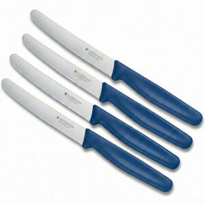 Victorinox Küchenmesser-Set 4 Stück Blau | 11 cm Klingenlänge | extra scharfer Wellenschliff | Tafelmesser & Küchenmesser | ergonomischer Griff | ideal für Brot Tomaten Obst Gemüse