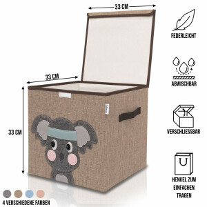 LIFENEY Aufbewahrungsbox mit Deckel und Koala I Spielzeugbox mit Tiermotiv passend für Würfelregale I Ordnungsbox für das Kinderzimmer I Aufbewahrungskorb Kinder