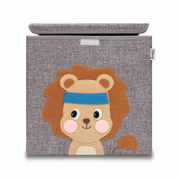 LIFENEY Aufbewahrungsbox mit Deckel und Löwe I Spielzeugbox mit Tiermotiv passend für Würfelregale I Ordnungsbox für das Kinderzimmer I Aufbewahrungskorb Kinder