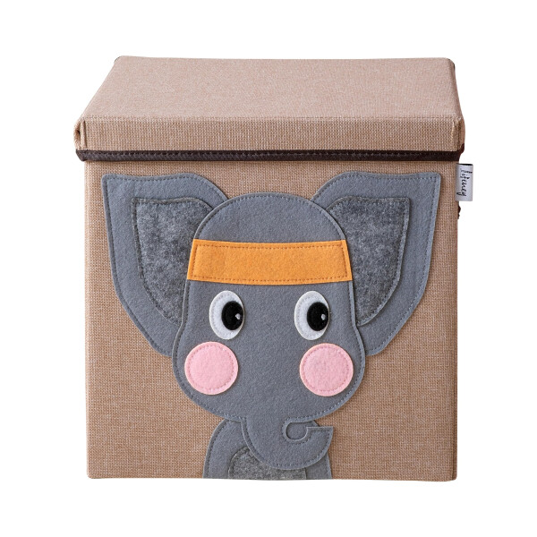 LIFENEY Aufbewahrungsbox mit Deckel und Elefant I Spielzeugbox mit Tiermotiv passend für Würfelregale I Ordnungsbox für das Kinderzimmer I Aufbewahrungskorb Kinder