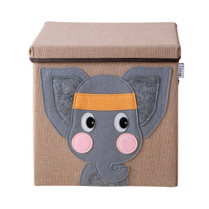 LIFENEY Aufbewahrungsbox mit Deckel und Elefant I Spielzeugbox mit Tiermotiv passend für Würfelregale I Ordnungsbox für das Kinderzimmer I Aufbewahrungskorb Kinder