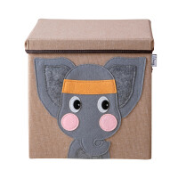 LIFENEY Aufbewahrungsbox mit Deckel und Elefant I Spielzeugbox mit Tiermotiv passend für Würfelregale I Ordnungsbox für das Kinderzimmer I Aufbewahrungskorb Kinder