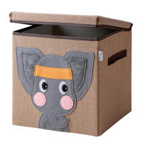 LIFENEY Aufbewahrungsbox mit Deckel und Elefant I Spielzeugbox mit Tiermotiv passend für Würfelregale I Ordnungsbox für das Kinderzimmer I Aufbewahrungskorb Kinder