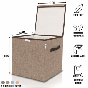 LIFENEY Aufbewahrungsbox mit Deckel in Braun I Faltbare Spielzeugbox passend für Würfelregale I Ordnungsbox für das Kinderzimmer I Aufbewahrungskorb Kinder