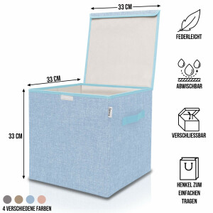 LIFENEY Aufbewahrungsbox mit Deckel in Blau I Faltbare Spielzeugbox passend für Würfelregale I Ordnungsbox für das Kinderzimmer I Aufbewahrungskorb Kinder