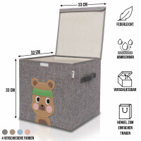 LIFENEY Aufbewahrungsbox mit Deckel und Bär I Spielzeugbox mit Tiermotiv passend für Würfelregale I Ordnungsbox für das Kinderzimmer I Aufbewahrungskorb Kinder
