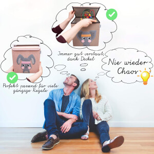 LIFENEY Aufbewahrungsbox mit Deckel und Katze I Spielzeugbox mit Tiermotiv passend für Würfelregale I Ordnungsbox für das Kinderzimmer I Aufbewahrungskorb Kinder