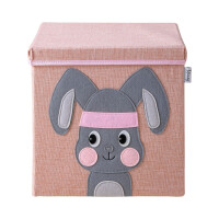 LIFENEY Aufbewahrungsbox mit Deckel und Katze I Spielzeugbox mit Tiermotiv passend für Würfelregale I Ordnungsbox für das Kinderzimmer I Aufbewahrungskorb Kinder