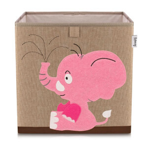 LIFENEY Aufbewahrungsbox mit Elefant Motiv I Spielzeugbox mit Tiermotiv passend für Würfelregale I Ordnungsbox für das Kinderzimmer I Aufbewahrungskorb Kinder