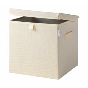 LIFENEY Aufbewahrungsbox mit Deckel in Beige I Faltbare Spielzeugbox passend für Würfelregale I Ordnungsbox für das Kinderzimmer I Aufbewahrungskorb Kinder