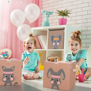LIFENEY Aufbewahrungsbox mit Deckel in Beige I Faltbare Spielzeugbox passend für Würfelregale I Ordnungsbox für das Kinderzimmer I Aufbewahrungskorb Kinder