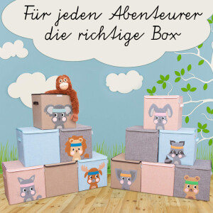 LIFENEY Aufbewahrungsbox mit Deckel und Büffel I Spielzeugbox mit Tiermotiv passend für Würfelregale I Ordnungsbox für das Kinderzimmer I Aufbewahrungskorb Kinder