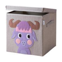 LIFENEY Aufbewahrungsbox mit Deckel und Büffel I Spielzeugbox mit Tiermotiv passend für Würfelregale I Ordnungsbox für das Kinderzimmer I Aufbewahrungskorb Kinder