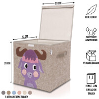 LIFENEY Aufbewahrungsbox mit Deckel und Büffel I Spielzeugbox mit Tiermotiv passend für Würfelregale I Ordnungsbox für das Kinderzimmer I Aufbewahrungskorb Kinder