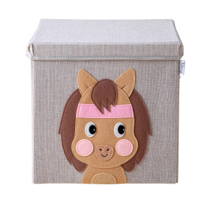 LIFENEY Aufbewahrungsbox mit Deckel und Pferd I Spielzeugbox mit Tiermotiv passend für Würfelregale I Ordnungsbox für das Kinderzimmer I Aufbewahrungskorb Kinder