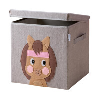 LIFENEY Aufbewahrungsbox mit Deckel und Pferd I Spielzeugbox mit Tiermotiv passend für Würfelregale I Ordnungsbox für das Kinderzimmer I Aufbewahrungskorb Kinder