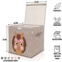 LIFENEY Aufbewahrungsbox mit Deckel und Pferd I Spielzeugbox mit Tiermotiv passend für Würfelregale I Ordnungsbox für das Kinderzimmer I Aufbewahrungskorb Kinder