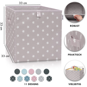 LIFENEY Aufbewahrungsbox mit Sternenmotiv in Hellgrau I Spielzeugbox mit Sternen passend für Würfelregale I Ordnungsbox für das Kinderzimmer I Aufbewahrungskorb als Accessoire | 33x33x33 cm