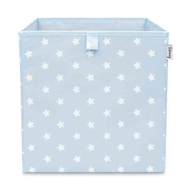 LIFENEY Aufbewahrungsbox mit Sternenmotiv in Hellblau, Spielzeugbox mit Sternen passend für Würfelregale, Ordnungsbox für das Kinderzimmer, Aufbewahrungskorb als Accessoire für Zuhause | 33x33x33 cm