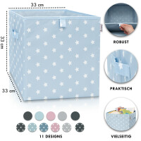 LIFENEY Aufbewahrungsbox mit Sternenmotiv in Hellblau, Spielzeugbox mit Sternen passend für Würfelregale, Ordnungsbox für das Kinderzimmer, Aufbewahrungskorb als Accessoire für Zuhause | 33x33x33 cm