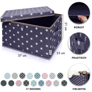 LIFENEY 2-Set Aufbewahrungsbox Kinder (37x25x21cm) I Aufbewahrungskorb für Kinderzimmer und Wohnbereich I Kinder Aufbewahrungskiste (Anthrazit Stern)
