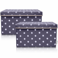 LIFENEY 2-Set Aufbewahrungsbox Kinder (37x25x21cm) I Aufbewahrungskorb für Kinderzimmer und Wohnbereich I Kinder Aufbewahrungskiste (Anthrazit Stern)