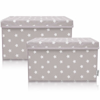 LIFENEY 2-Set Aufbewahrungsbox Kinder (37x25x21cm) I Aufbewahrungskorb für Kinderzimmer und Wohnbereich I Kinder Aufbewahrungskiste (Hellgrau Stern)