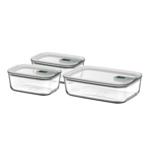 Mepal - Glasbehälter mit deckel Set EasyClip - Schüssel mit Deckel und Schiebeverschluss - Meal prep boxen - Geeignet für Mikrowelle, Dampfgarer und Ofen - Luftdicht - 2x 700 + 1500 ml - Nordic sage