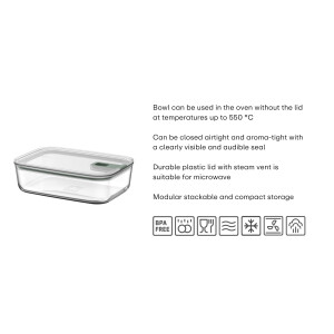 Mepal - Glasbehälter mit deckel Set EasyClip - Schüssel mit Deckel und Schiebeverschluss - Meal prep boxen - Geeignet für Mikrowelle, Dampfgarer und Ofen - Luftdicht - 2x 700 + 1500 ml - Nordic sage